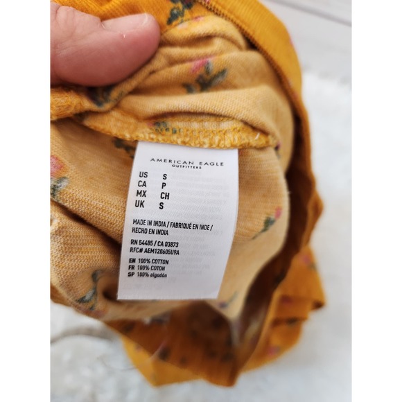 American Eagle Womens Yellow Floral Corduroy Button Front Mini Skirt Size Small - Picture 4 of 6